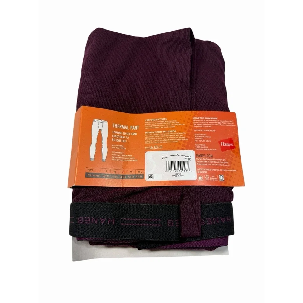 hanes mens 1 pair tagless thermal pants size large purple